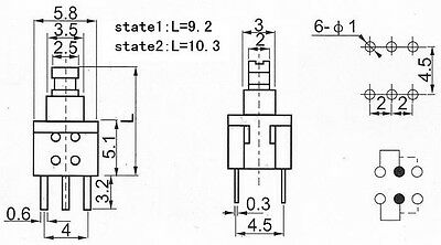 Boton Pulsador Switch Con Retencion 6pin 5.8 X 5.8 Self-lock - Imagen 2