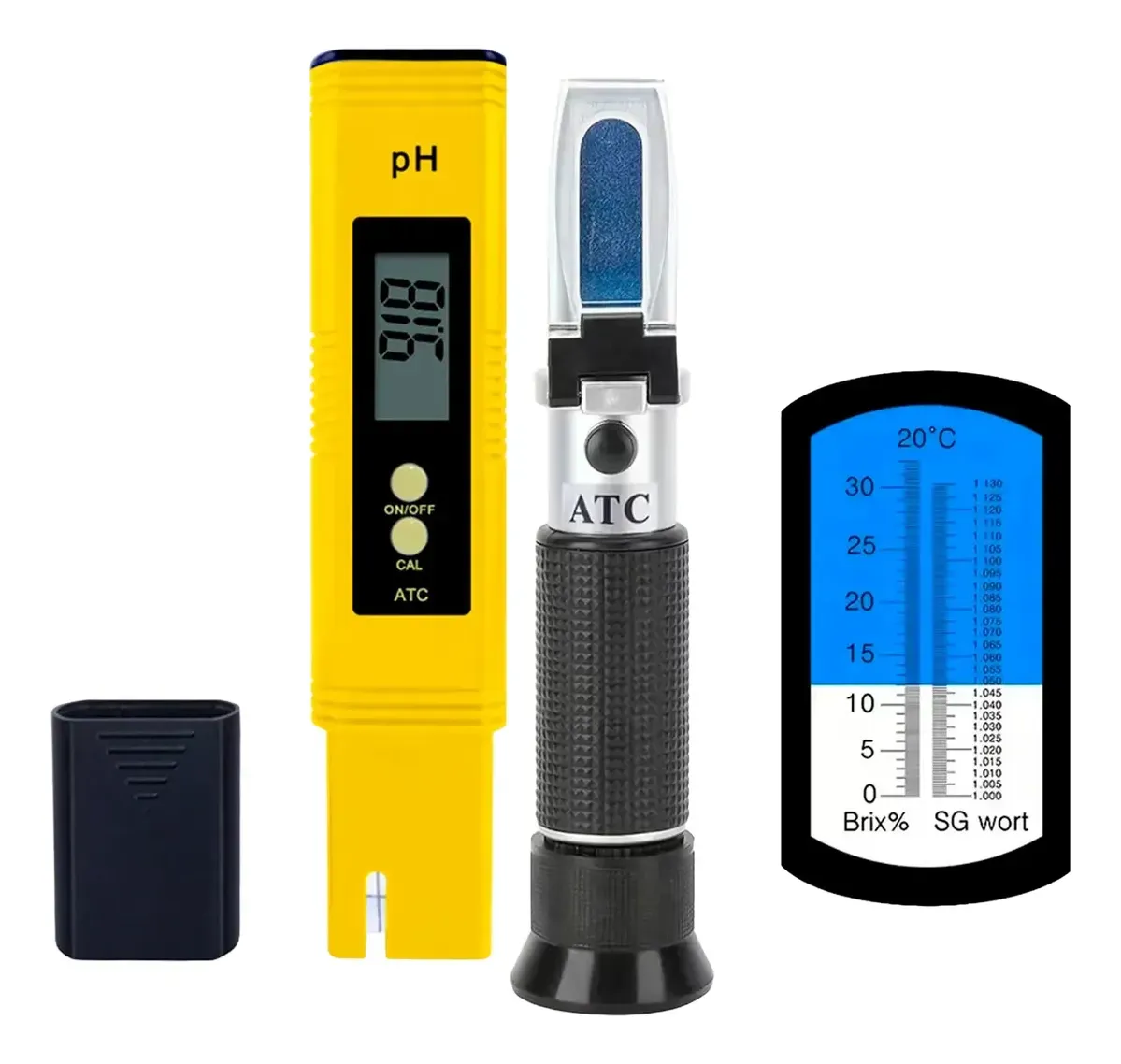 Combo Kit Medidor de pH Autocalibracion + Refractometro Cerveza Mosto 0 - 32 brix | Densidad Metalico