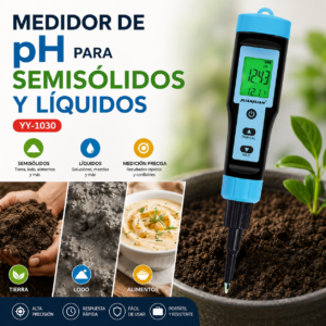 Medidor PH Conico, Tierra, alimentos, carne, quesos, liquidos Con Autocalibración, Hold, ATC Y Termometro