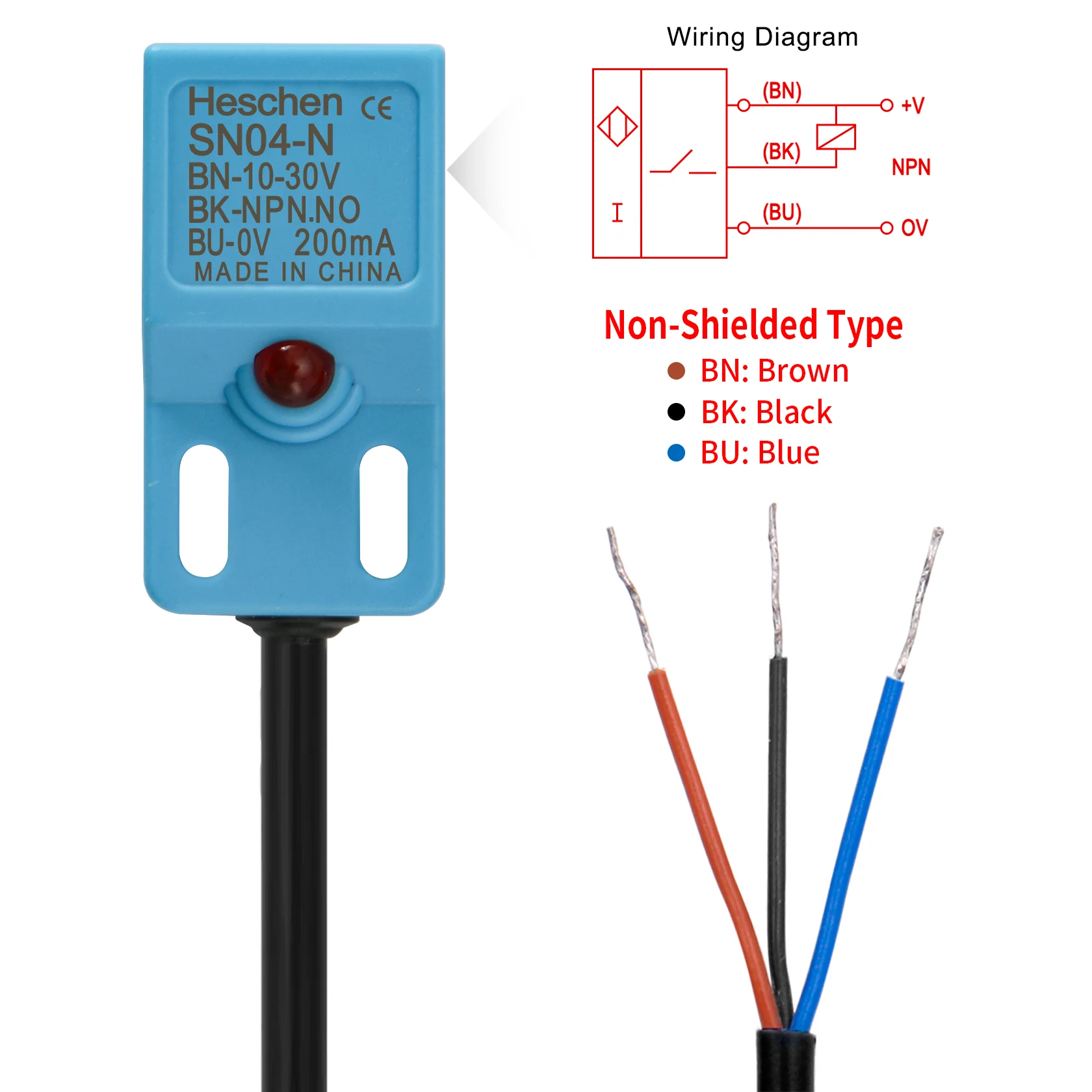 Sensor Proximidad Inductivo SN04-N NPN NA 10-30V DC c/ Cable - Imagen 2